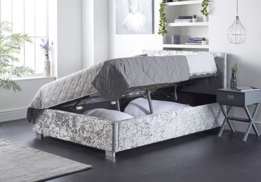 Essentials Upholstered Ottoman Silver Crush Bed Frame