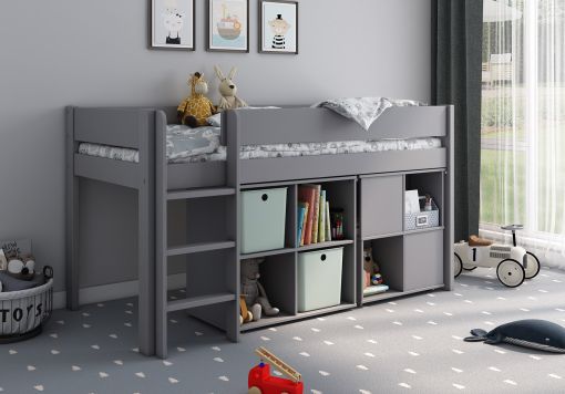 Estella Grey Mid Sleeper Bed Frame With Cube & Desk