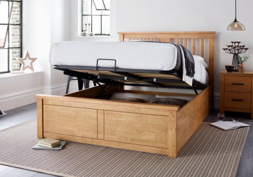 Malmo New Oak Finish Wooden Ottoman Storage Bed