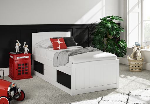 Maxistore 3 Door White/Grey Wooden Storage Single Bed Frame