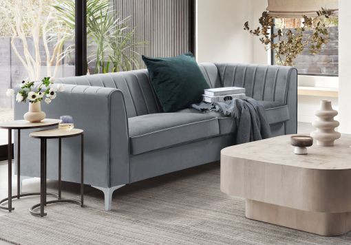 Milano Grey Velvet 3 Seater Sofa