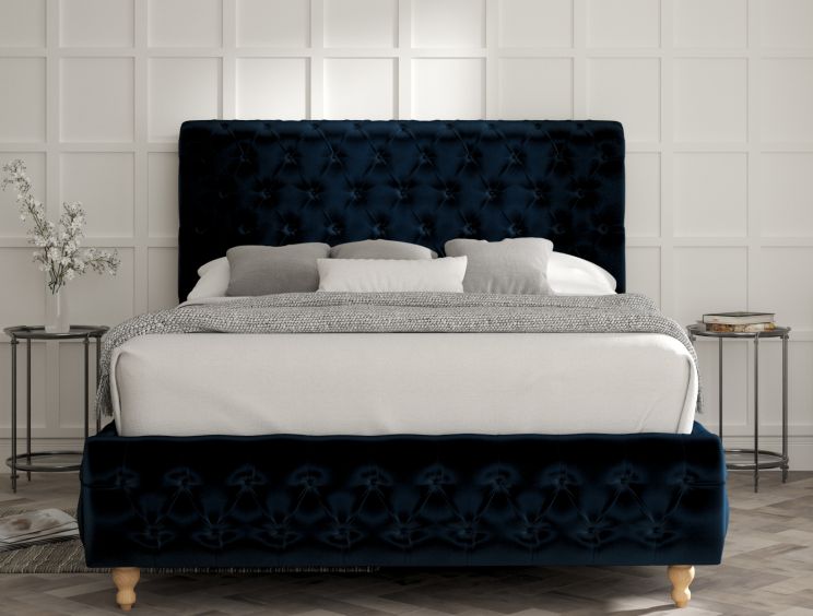 Billy Upholstered Bed Frame - Super King Size Bed Frame Only - Velvet Navy