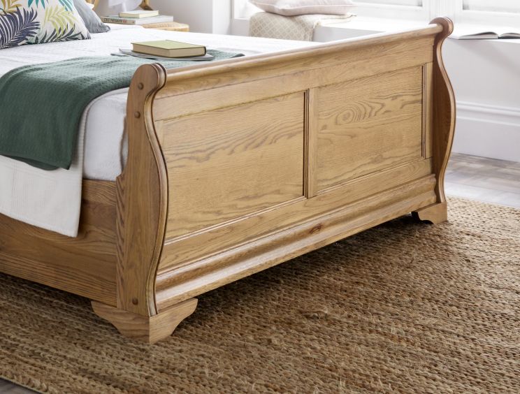 Bordeaux Wooden Sleigh Bed - Oak - Double Bed Frame Only