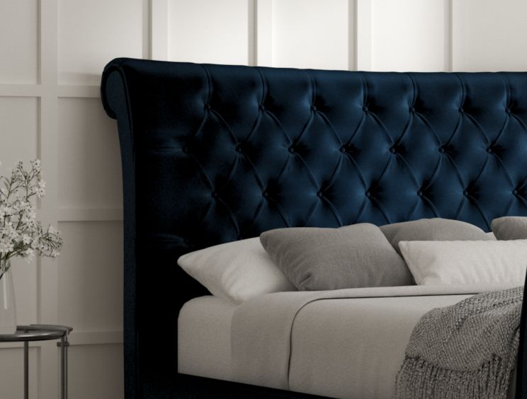 Cavendish Velvet Navy Upholstered Compact Double Sleigh Bed Only