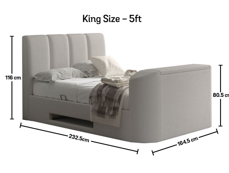 Copenhagen Upholstered Ottoman TV Bed Shell - King Size Bed Frame Only