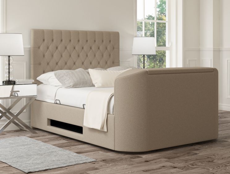 Claridge Upholstered Arran Natural Ottoman TV Bed - King Size Bed Frame Only