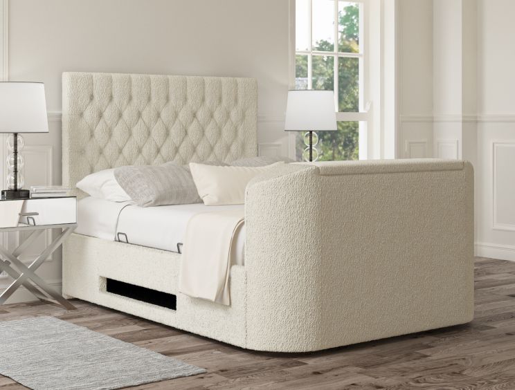 Claridge Upholstered Boucle Ivory Ottoman TV Bed -Super King Size Bed Frame Only