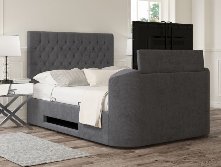 Claridge Upholstered Hugo Platinum Ottoman TV Bed -Super King Size Bed Frame Only
