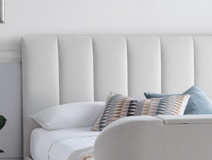 Lucille Upholstered TV Bed Natural Velvet - King Bed Frame Only