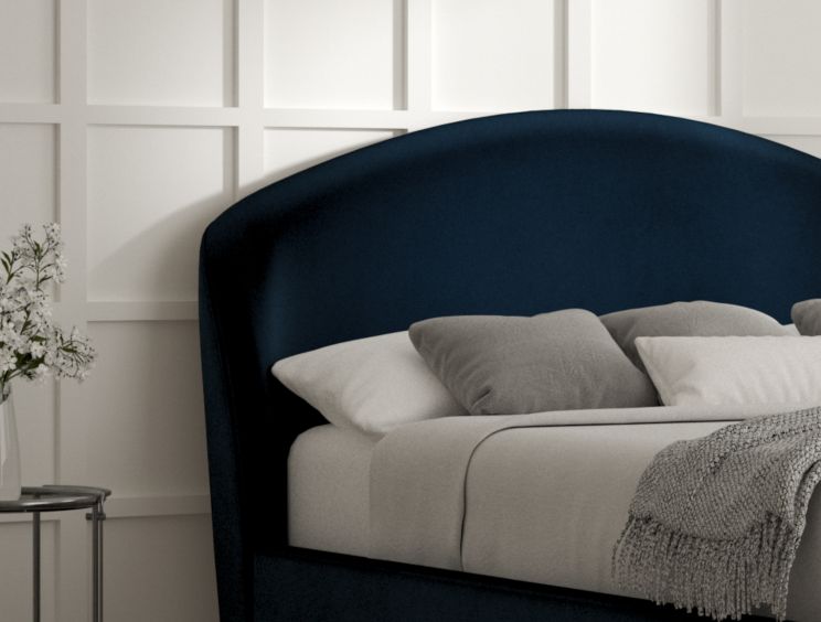Lunar Upholstered Bed Frame - Compact Double Bed Frame Only - Velvet Navy