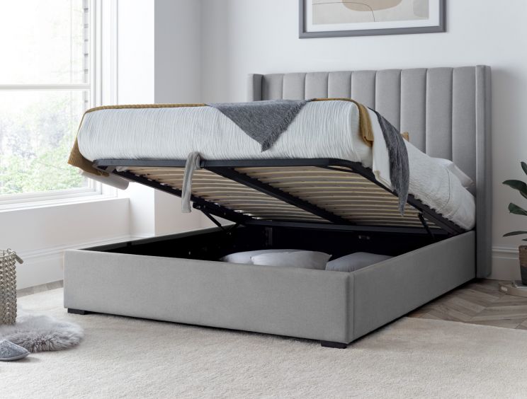 Maya Winged Ottoman Light Grey - Double Bed Frame Only