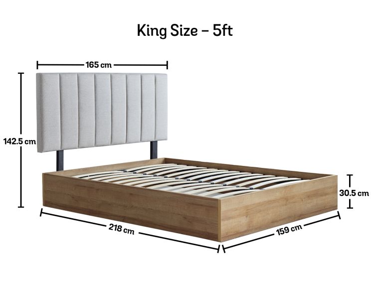 Molle Oak Finish Ottoman Including Headboard - King Size Bed Frame