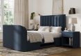 Santorini Upholstered Ottoman TV Bed Blue Velvet - King Size Bed Frame Only