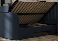 Santorini Upholstered Ottoman TV Bed Blue Velvet - King Size Bed Frame Only