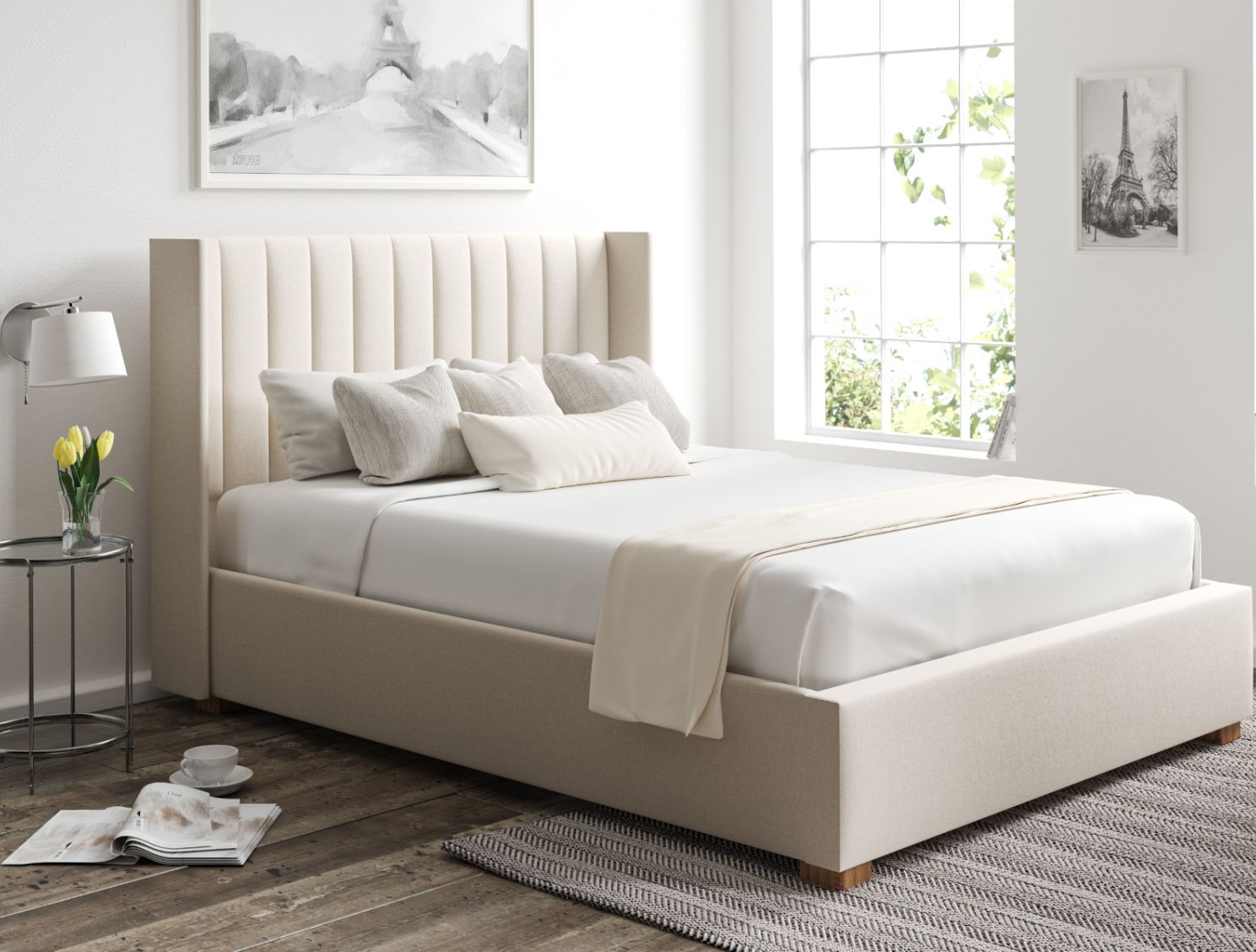 Essentials Winged Off White Ottoman Bed Frame Time4sleep 