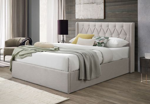 Ancona Oat Winged Upholstered Ottoman Bed Frame