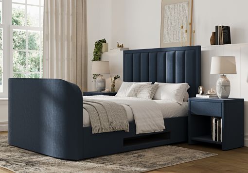 Santorini Upholstered Ottoman TV Blue Velvet Bed Frame Only