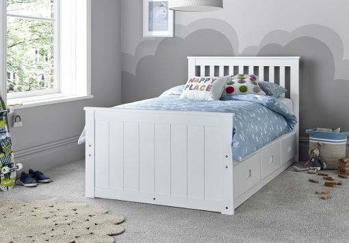 Captain White 3 Drawer Single Wooden Storage Bed