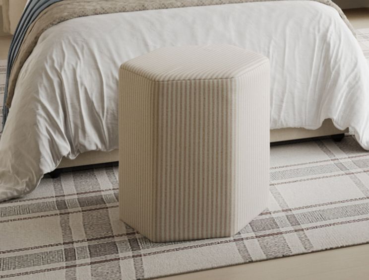 Dunwich Beige Upholstered Striped Stool