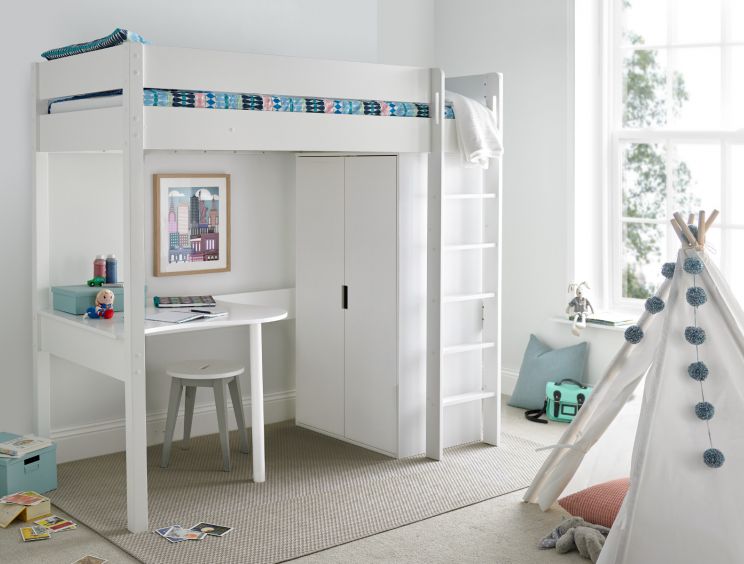 Modena High Sleeper Bed Frame With Desk Compact Wardrobe