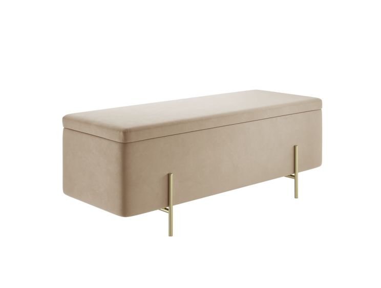 Sandwith Beige Velvet Upholstered Ottoman Storage Box