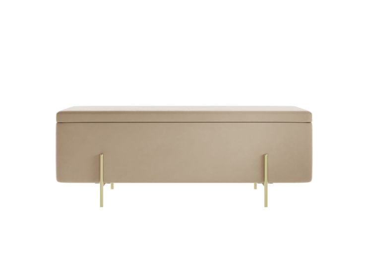 Sandwith Beige Velvet Upholstered Ottoman Storage Box