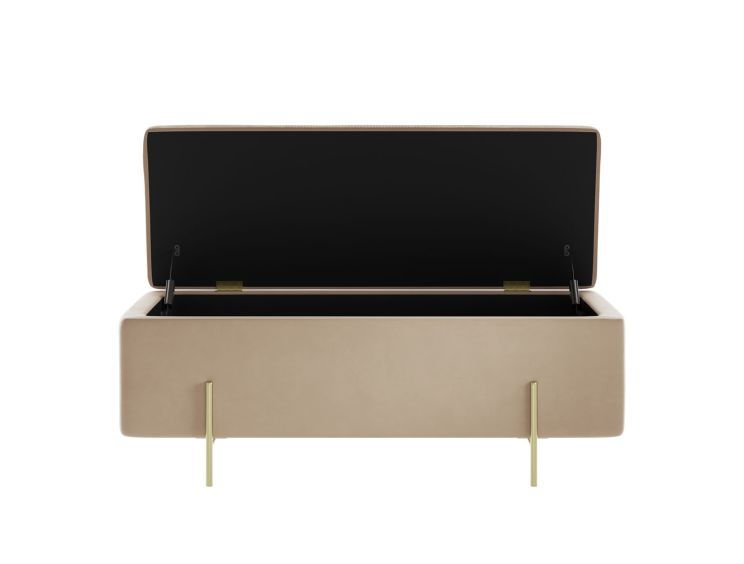 Sandwith Beige Velvet Upholstered Ottoman Storage Box