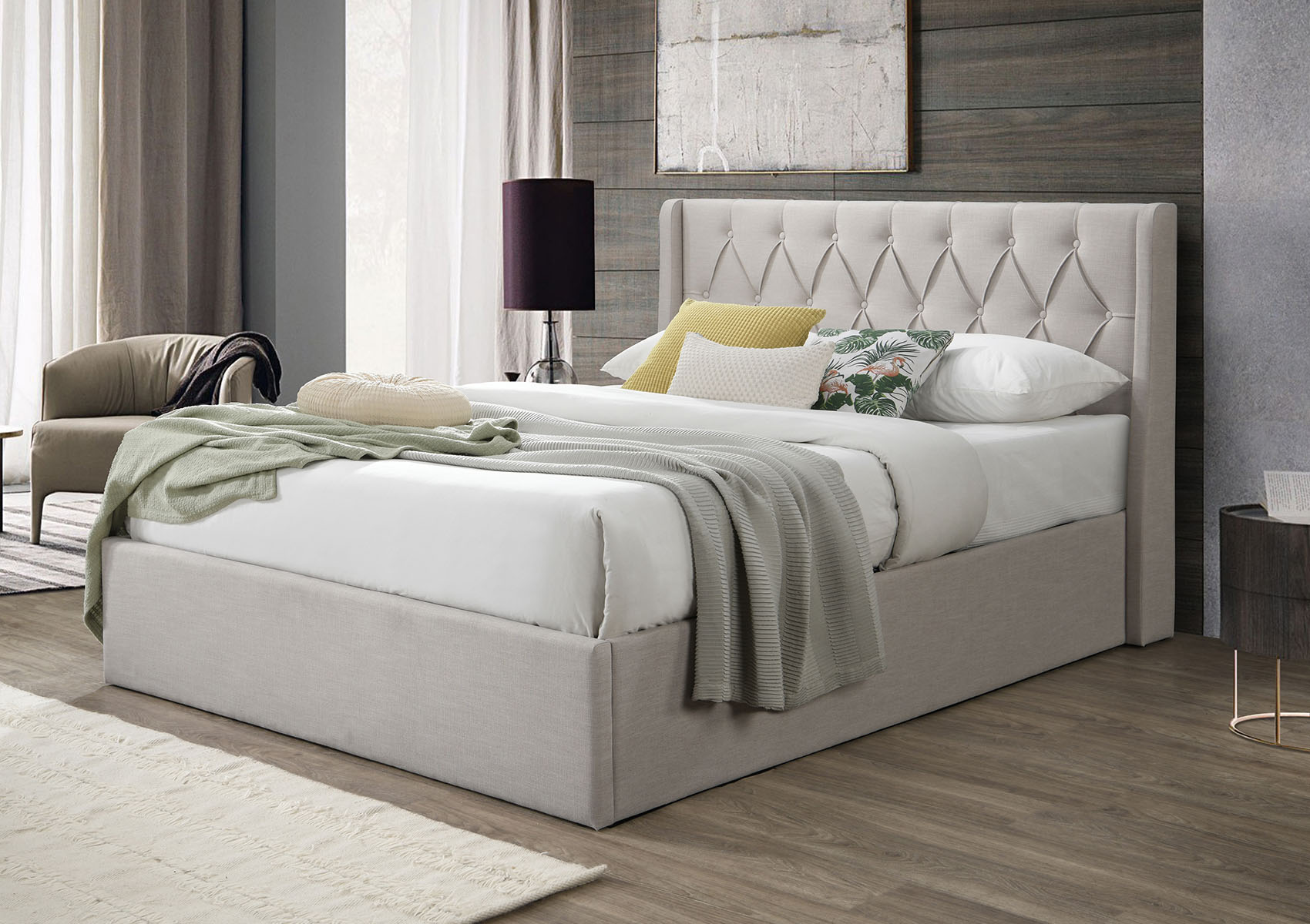 View Ancona Oat Winged Upholstered Ottoman Bed Frame Time4Sleep information