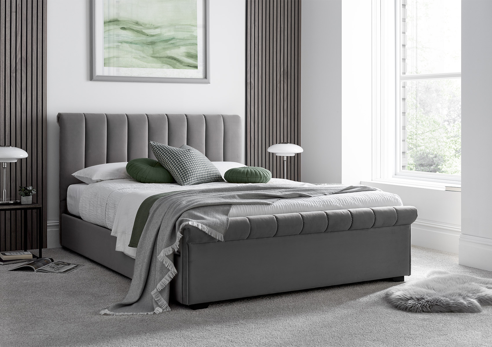 View Ascot Grey Upholstered Ottoman Storage Sleigh Bed Time4Sleep information