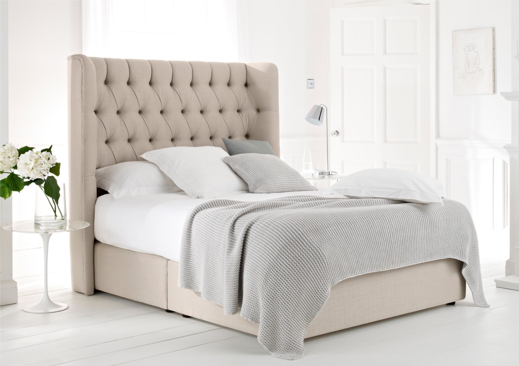 View Knightsbridge Harbour Grey Upholstered Super King Divan Bed Time4Sleep information
