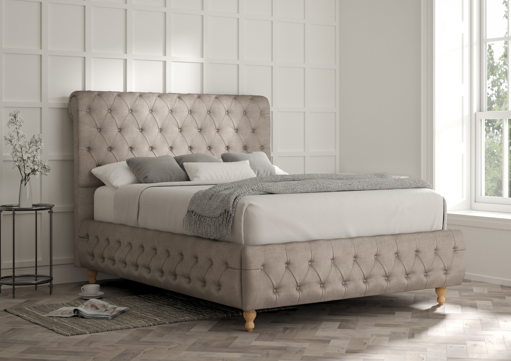 View Billy Savannah Almond Upholstered Super King Bed Time4Sleep information