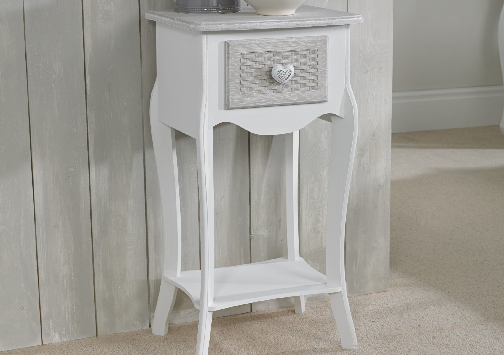 View Brittany WhiteGrey 1 Drawer Bedside Cabinet Time4Sleep information