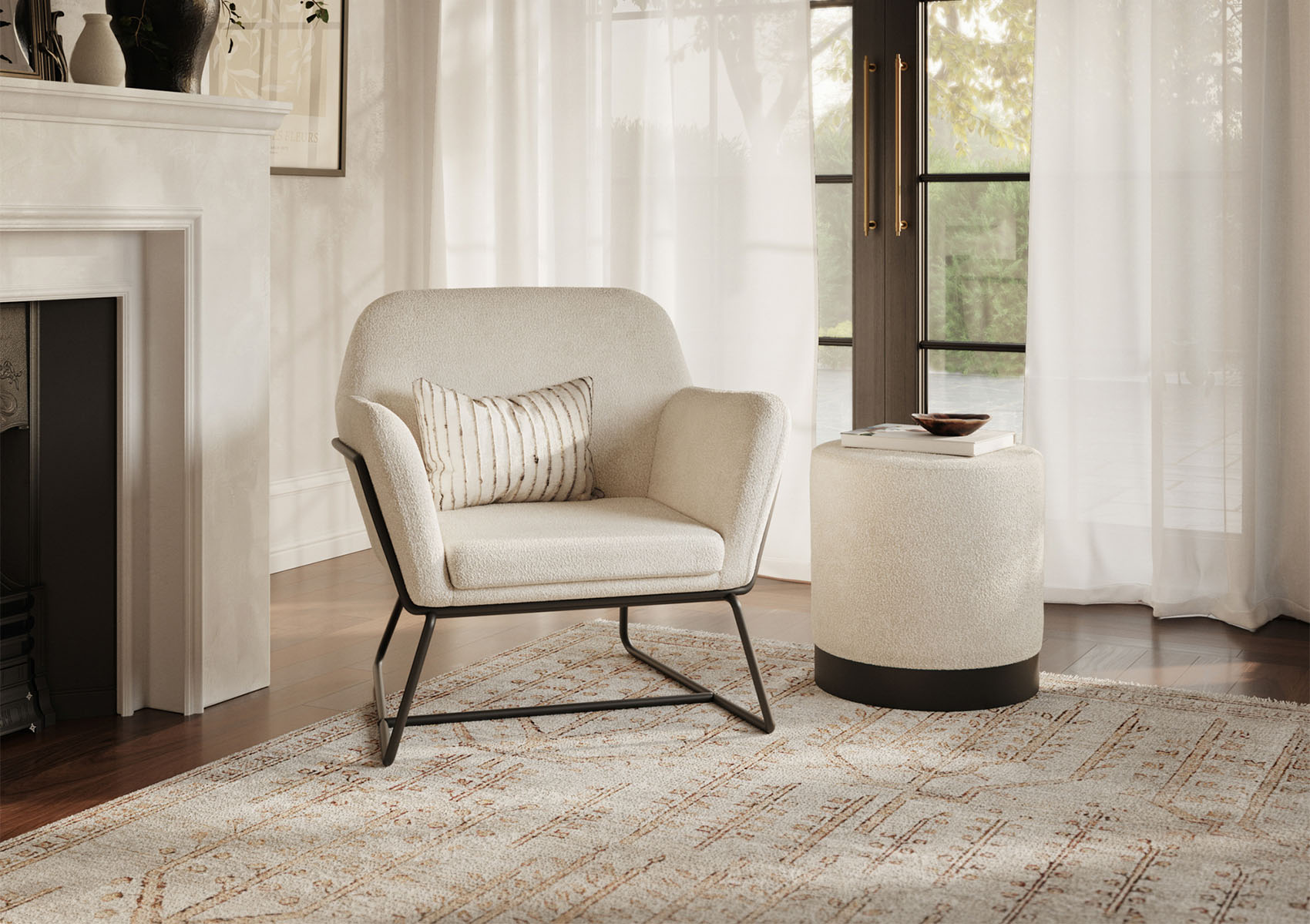 View Sennen Ivory Boucle Upholstered Accent Armchair Time4Sleep information