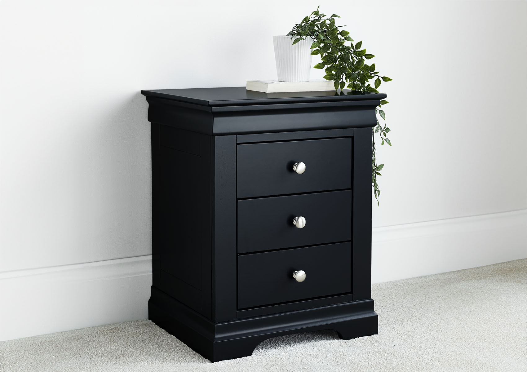 View Chateaux Black 3 Drawer Bedside Time4Sleep information