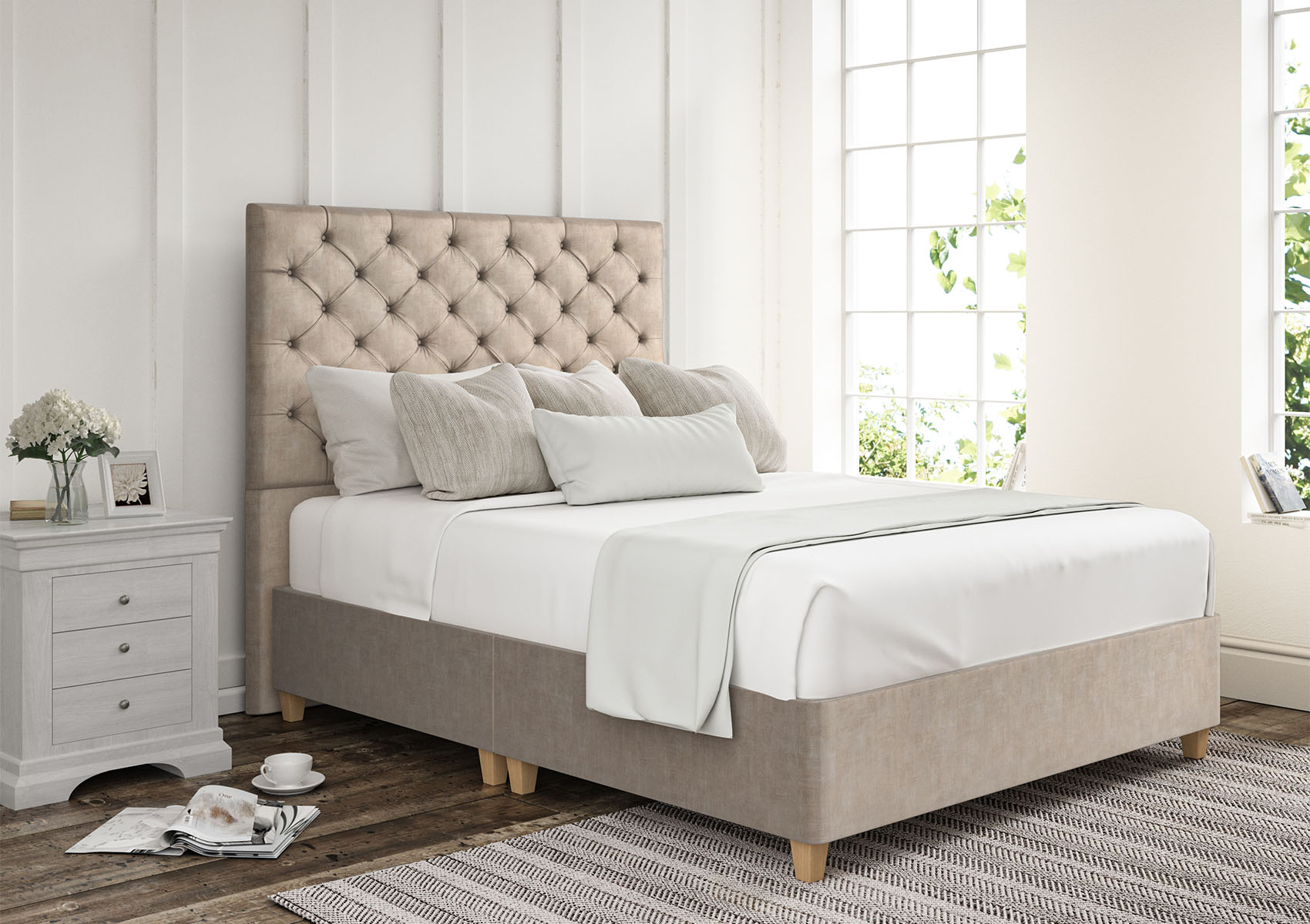 View Chesterfield Carina Parchment Upholstered King Size Divan Bed Time4Sleep information