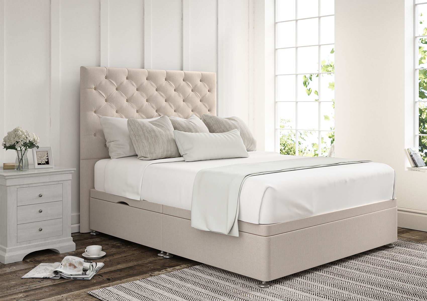 View Chesterfield Teddy Cream Upholstered King Size Ottoman Bed Time4Sleep information