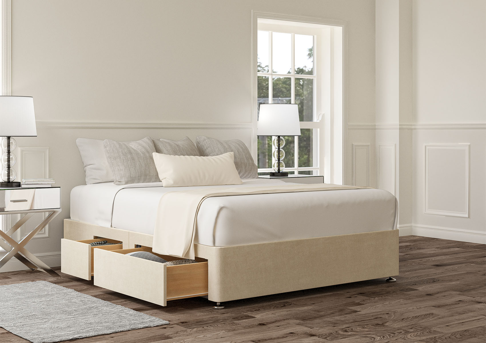 View 22 Naples Cream Upholstered King Size Storage Bed Time4Sleep information
