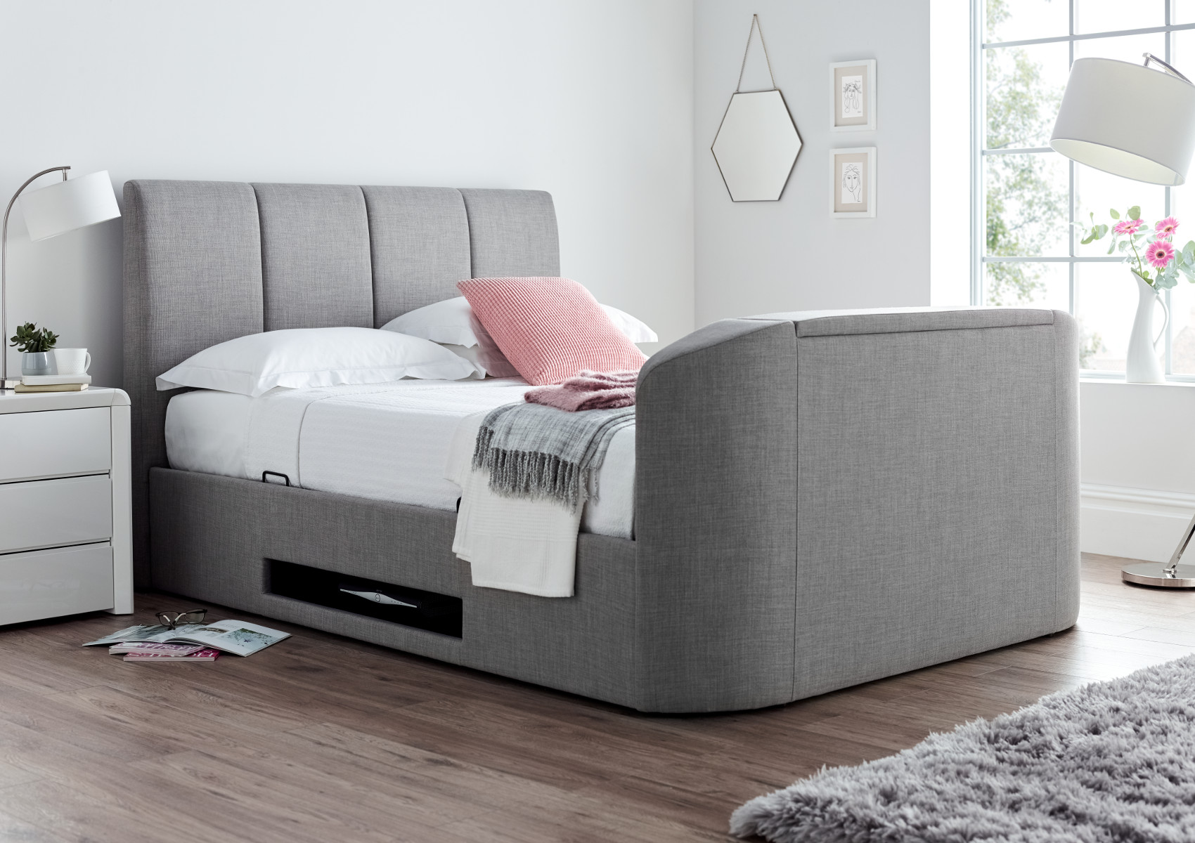 View Copenhagen Upholstered Multifunctional Ottoman Smart TV Bed Mid Grey Time4Sleep information