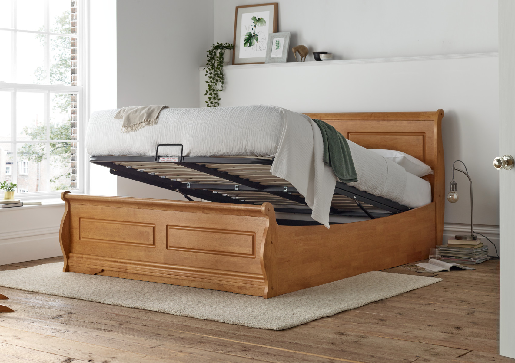 View Marseille New Oak Wooden Ottoman Storage Bed Frame Only Time4Sleep information