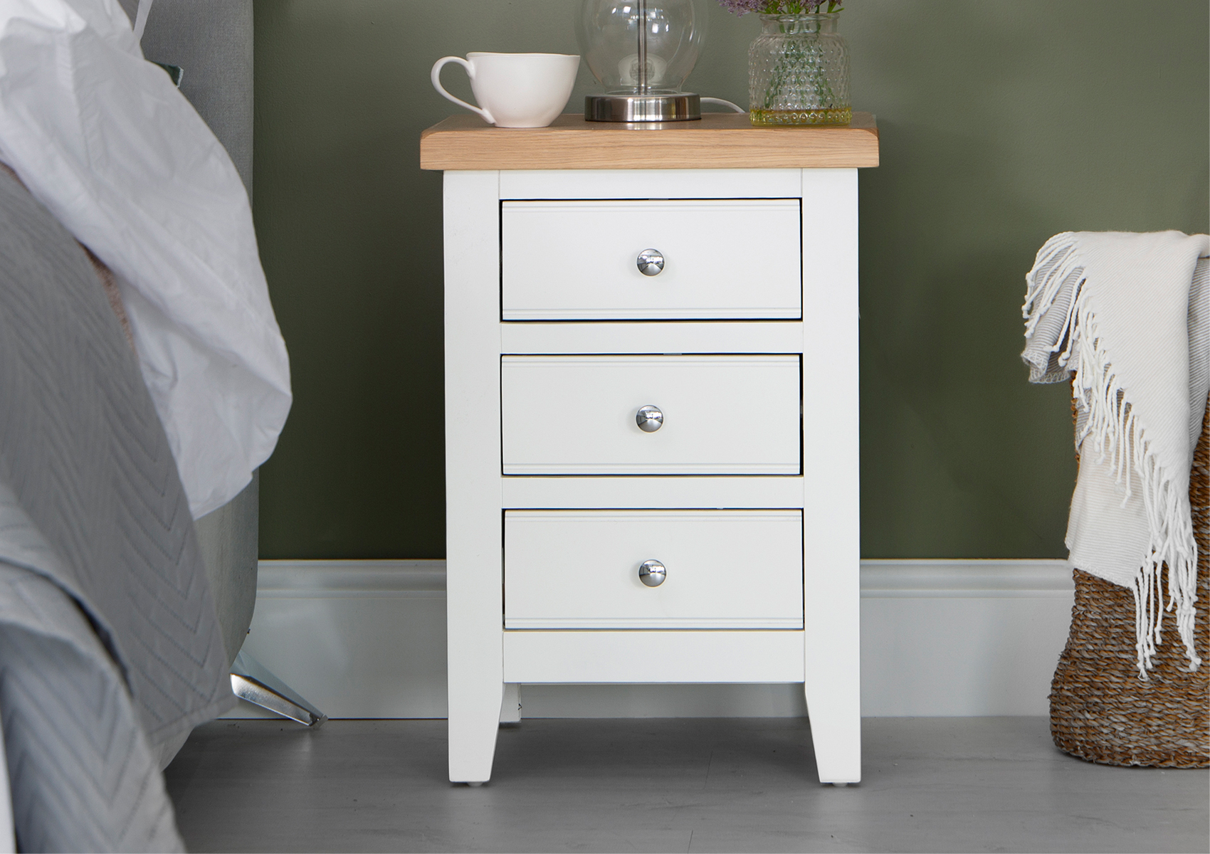 View Eastwood White 3 Drawer Bedside Time4Sleep information