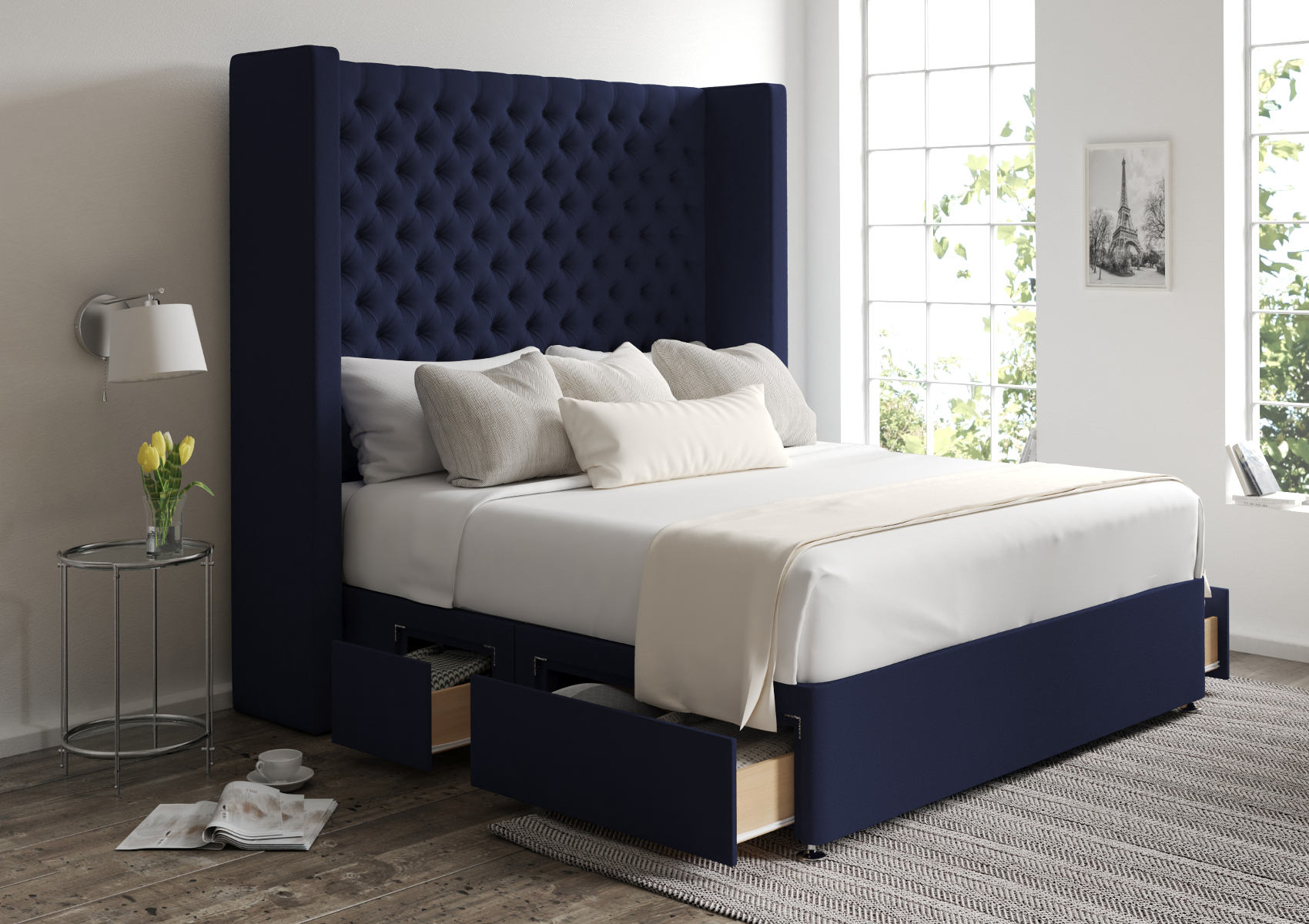 View Emma Hugo Royal Upholstered King Size Storage Bed Time4Sleep information