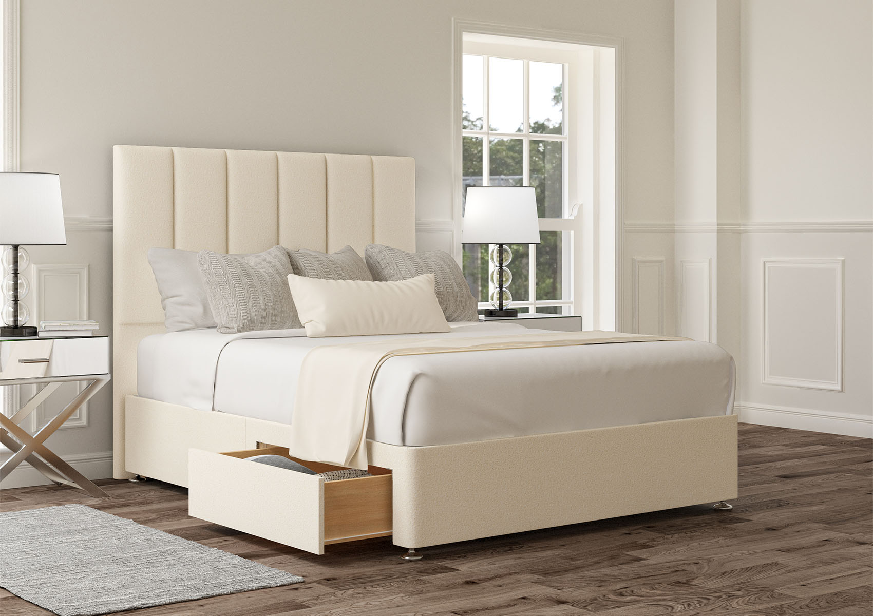 View Empire Teddy Cream Upholstered King Size Divan Bed Time4Sleep information