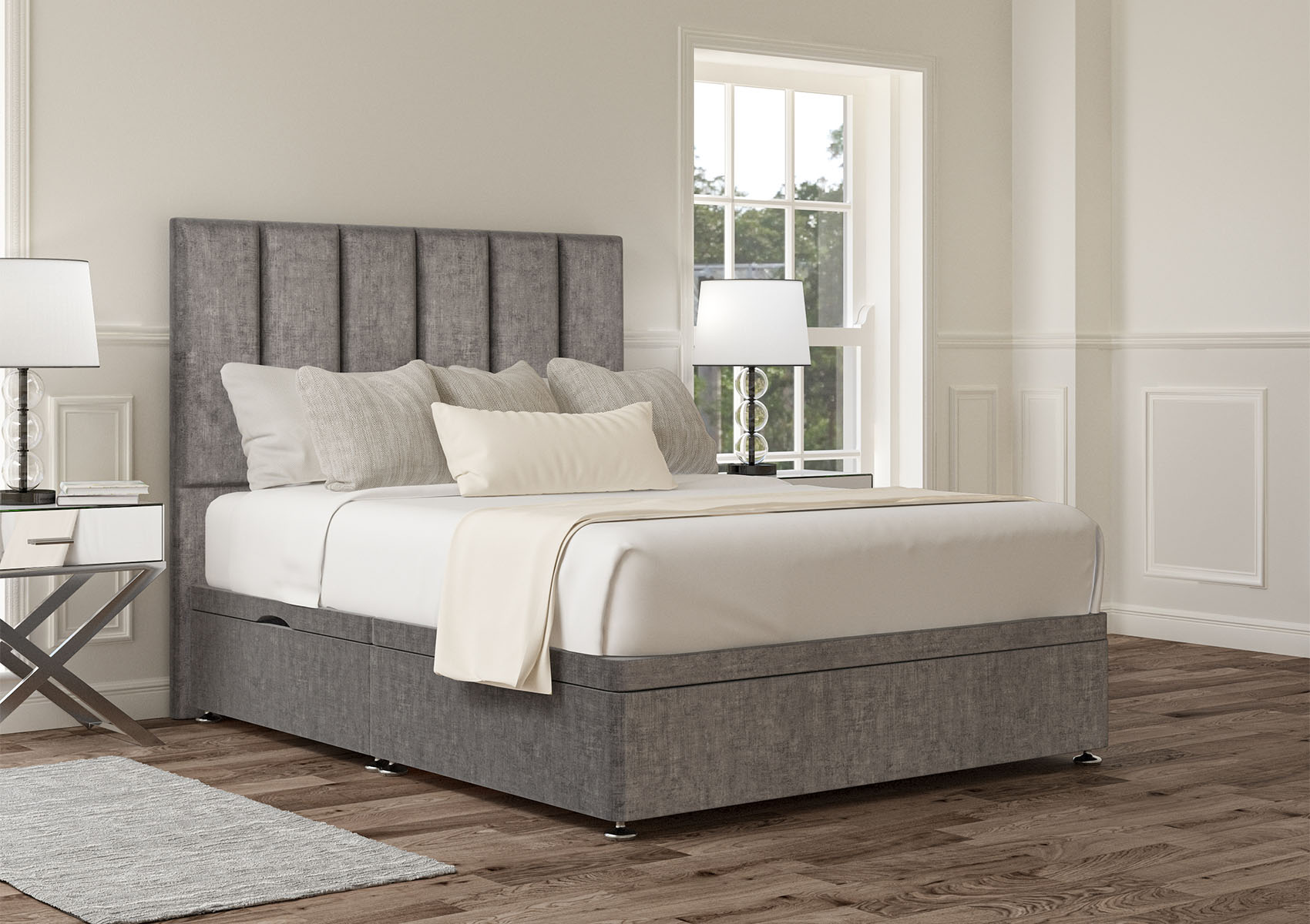 View Empire Carina Parchment Upholstered King Size Ottoman Bed Time4Sleep information