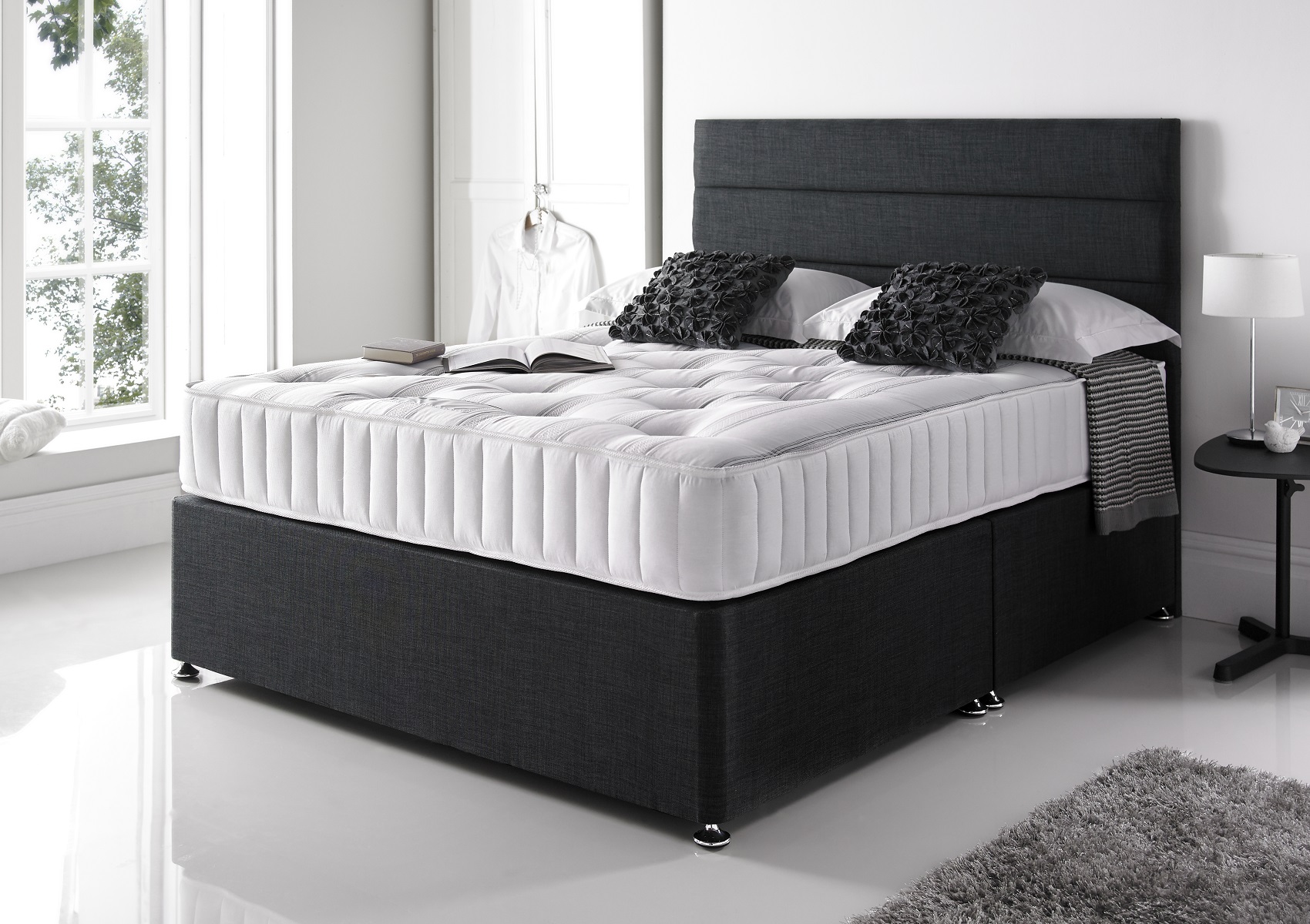 View Essentials Charcoal Upholstered Double Divan Bed Time4Sleep information