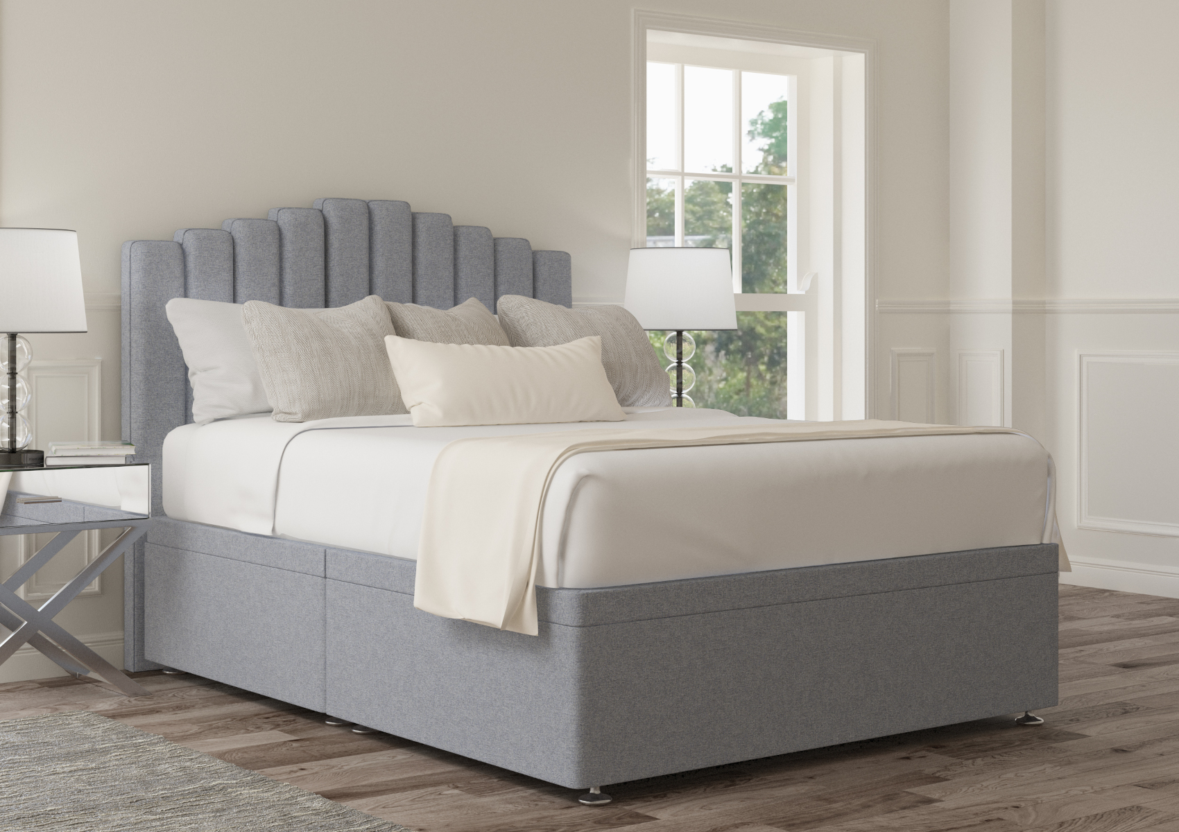 View Quinn Trebla Flax Upholstered King Size Ottoman Bed Time4Sleep information