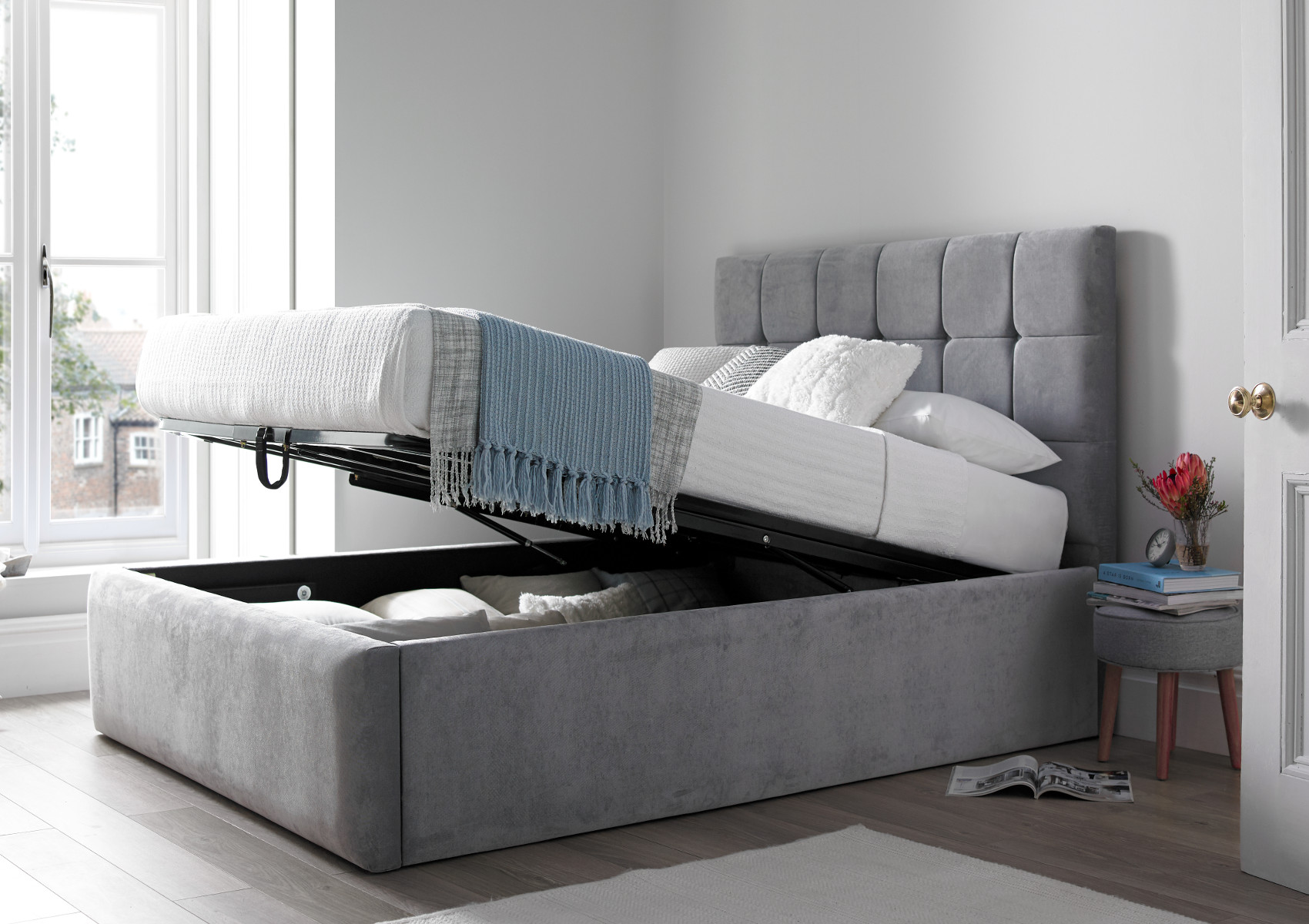 View Bromley Naples Silver Upholstered Double Ottoman Bed Time4Sleep information