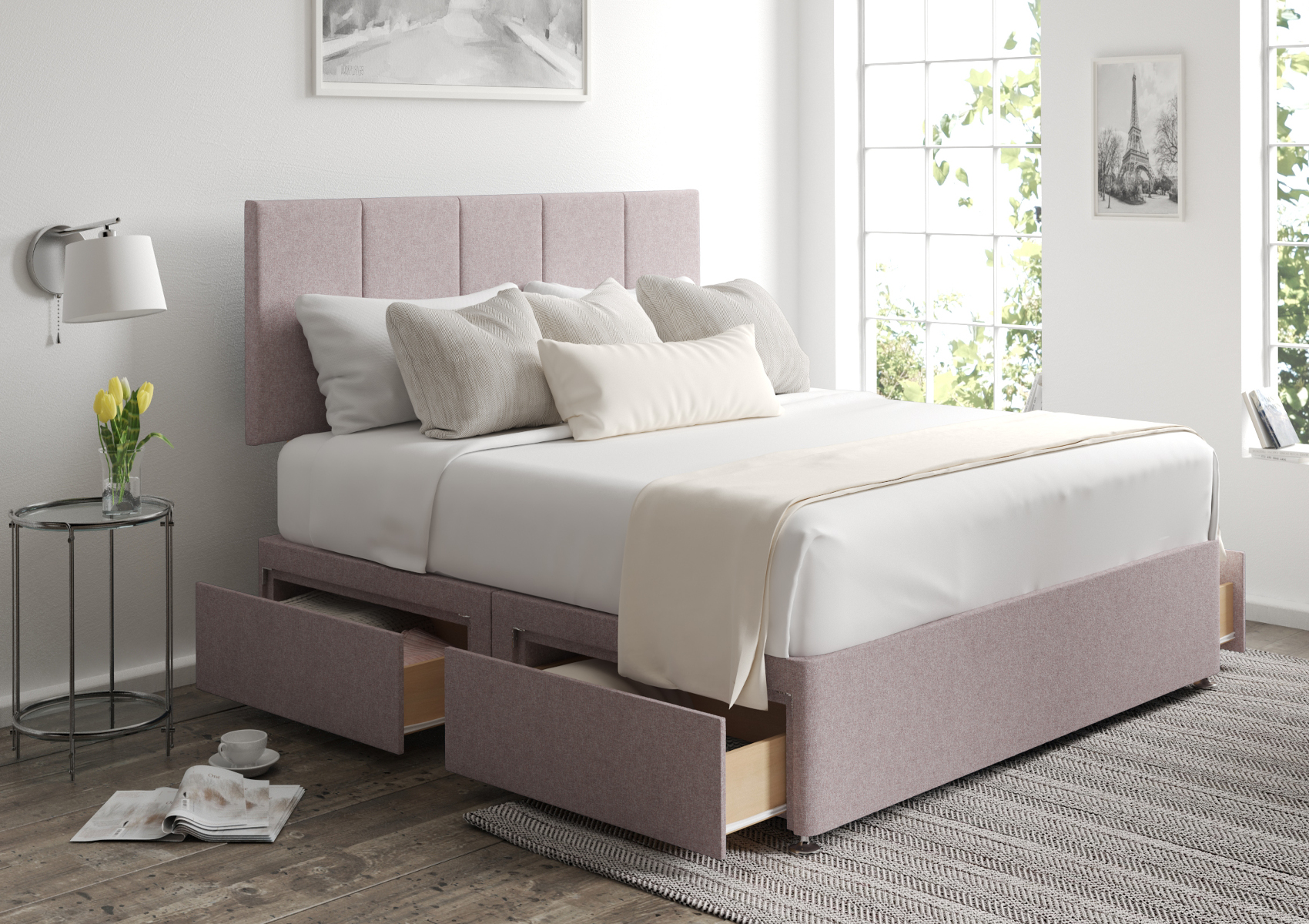 View Hannah Gouache Eau De Nil Upholstered Compact Double Bed Time4Sleep information