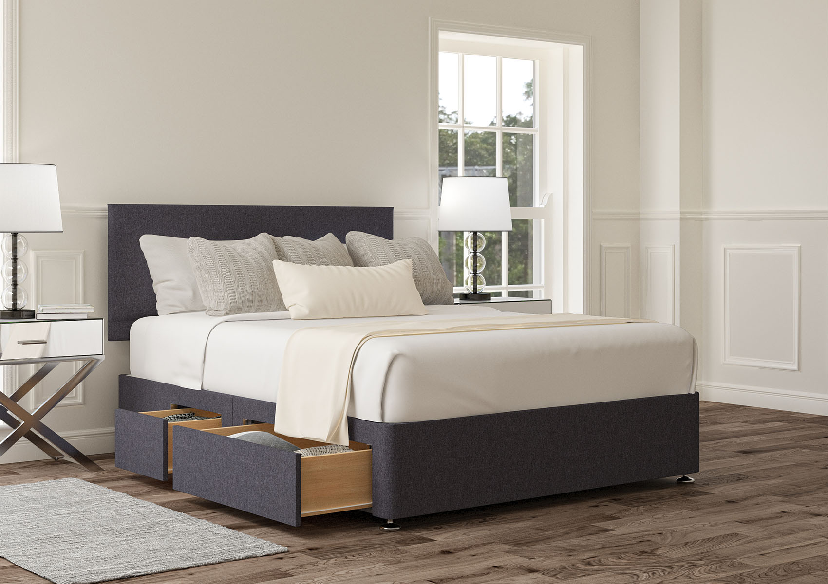 View Henley Verona Silver Upholstered King Size Divan Bed Time4Sleep information