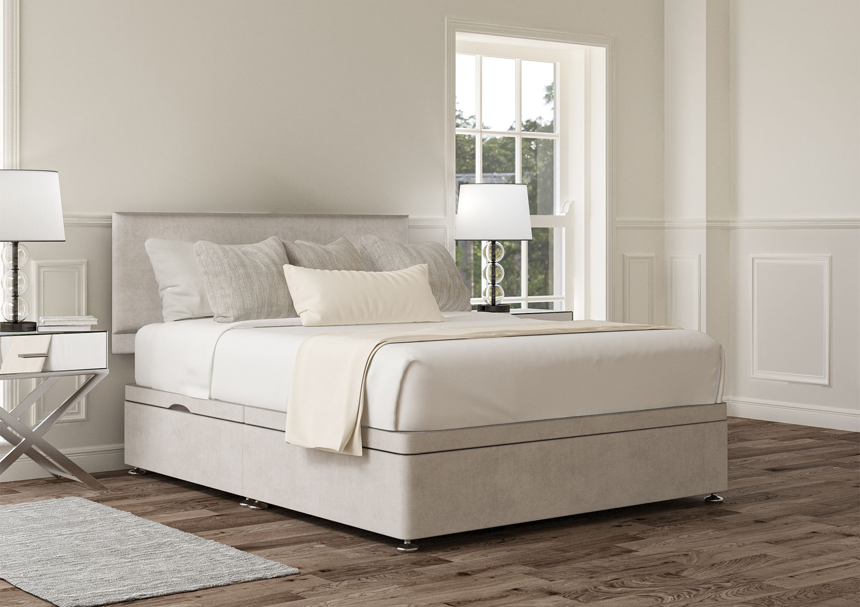 View Henley Plush Silver Upholstered Single Ottoman Bed Time4Sleep information