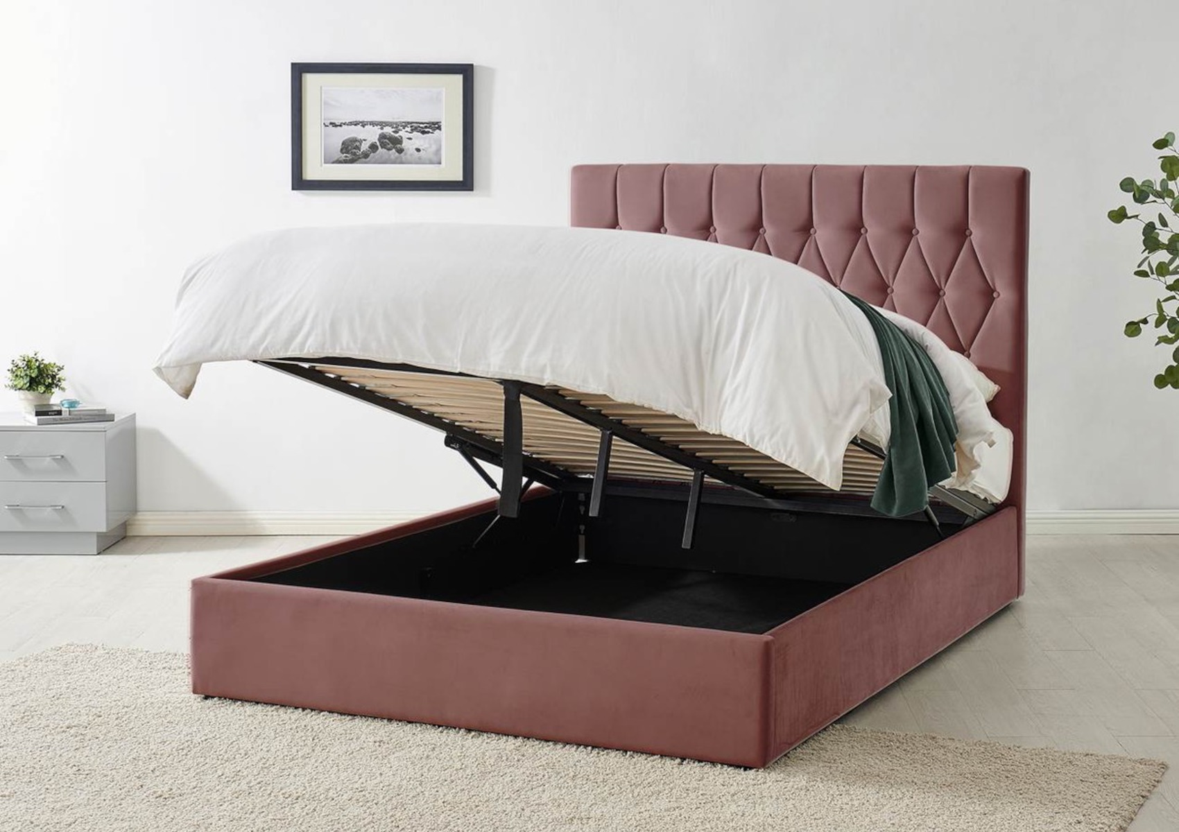 View Waldorf Pink Upholstered Single Ottoman Bed Time4Sleep information